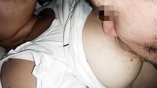Sucking my wife's nipps throughout her garments, I can't get over my addiction to her large natural tits