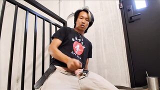 Publicly pissing and cumming on the stairs