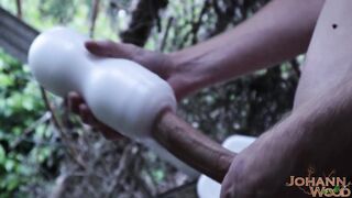 Fleshlight outdoors! - All exposed and naked, screwing my fleshlight - Huge jizz flow!!