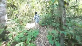 A very excited Thai woman in the forest releases lots of fluid, accompanied by ardent and vulgar conversation.