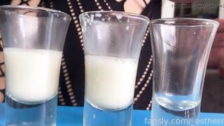 Filling 3 Glasses with Recent Breast Milk From My Full Boobs