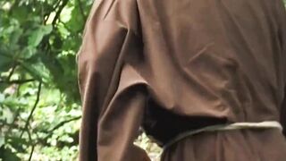 Older mother I'd like to fuck in Monk Robes Sucks Ramrod Blindfolded Outdoors
