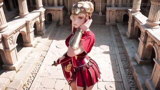 Red Armor Queen! Gaze in the Roman Corridor, Petticoat Lift Disclose, Hand on Lips Teasing U...