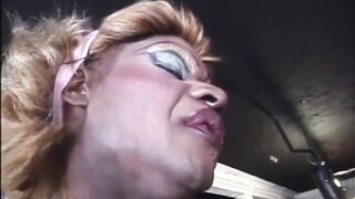 Large ebony trans woman cock in white chap