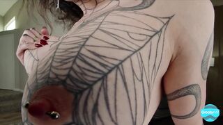 GROOBYVR Tattooed Trans Hotty with Spiderweb Chest Ink in Intensive VR Bed Scene