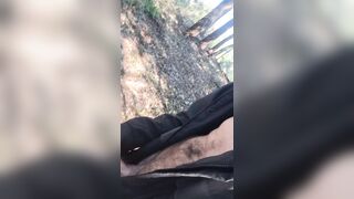 Walking forest nature wanking my dick