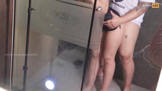 taboo moves whilst wearing a taut, wet costume for