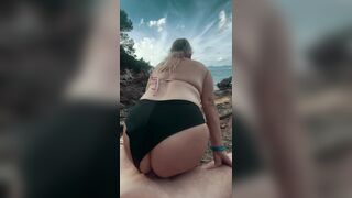 Sex with a tourist in a bikini on the beach out of a cum drum