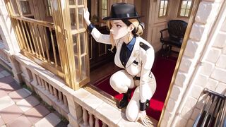 Leaning Against the Vintage Educate Door, That babe Runs Her Hand Down Sheer Nylons During the time that Gazing with a Cold yet Misty Look
