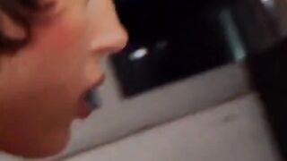 Hawt platinum golden-haired stands over brunette hair for brunette hair to slip sex tool up her vagina