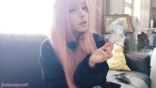Nice-looking Pink Hair Egirl Smokin' in ebony pyjama (full vid on my ManyVids/0nlyfans)
