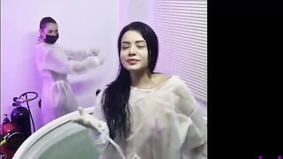 Wetlook Gals Bathtub slavery medical gown