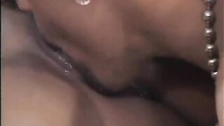 Ebony slut gets pounded from behind whilst this babe licks her girlfriend's snatch
