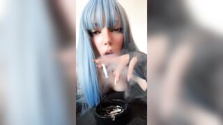 Bluehair Barely Legal Punk Angel with Bazookas out smokin' (Full Vid on my OnlyFans/ManyVids)
