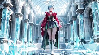 Ice Throne! Silver-haired Mage in Red-green Gown Kneeling, Blue-haired Partner Teasing in Kingdom!
