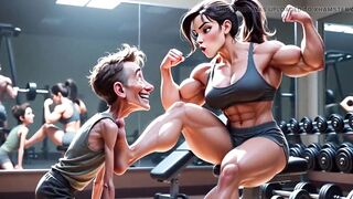 Built Woman Humiliates Slender Chap - Foot Worship Domination