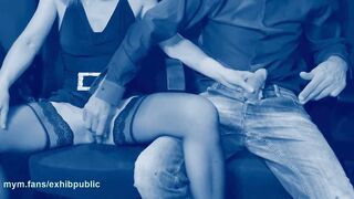 sex in cinema with climax and spunk flow, public place