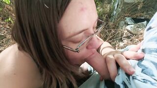 Bulky Glasses Hotty Flashes Melons in an Abandoned Abode Then Overflows With Cum