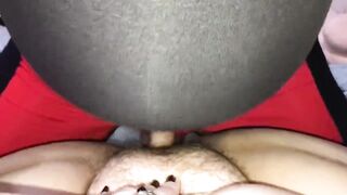 Quick pullout spunk fountain on overweight unshaved twat and bulky stomach ??