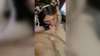 Cute leash college doxy sucks large thick dong