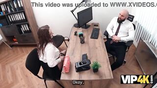 VIP4K. A Porn Model with Massive Melons gets banged in the Office after a Loan officer appreciated her talents