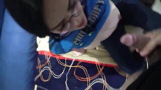 Virgin nerd gal sucking wang for the 1st time