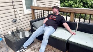 Beat my wife home so I rubbed one out on the deck in my jeans, dunks and TF T-Shirt
