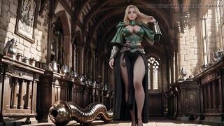 Medieval Knight Dream! Green Armor & Juicy Secrets, Kneeling in the Library Gazing at U, Hand on Chest Teasing