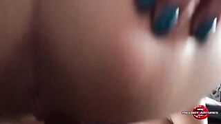 Blond married woman sits hard, orgasms until this babe trembles all over on the well-endowed darksome-haired stud, and takes all his sperm.