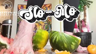 6’7” Giantess Size 16 Slo-Mo Feet Crush: Slow Motion Oranges & Watermelon Destruction