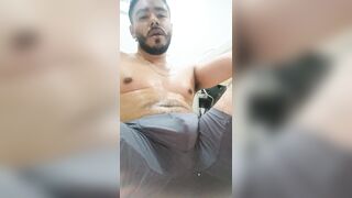 Hot Latin guy exercising at home and ends up masturbating