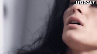 Tattooed Brunette hair in Fishnets Gets Snatch Finger Screwed by 2 In nature's garb Models