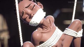 Thin Ebony Afro Thrall Fastened up - Lustful & Begging for Penis