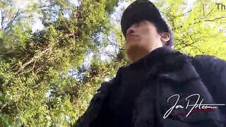 Homosexual male Jon Arteen freeballing showing his cock and in nature's garb butt outdoor
