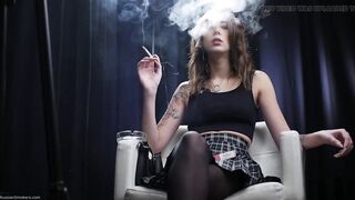 nineteen Years Old Brunette hair Is Smokin' 100mm White Cigarette
