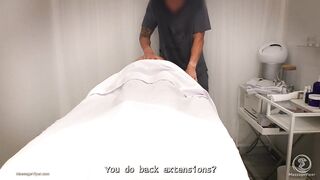 Blond fitness model banging her massage therapist