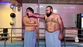 Breasty Colombian mother I'd like to fuck gets screwed all over the sauna by 2 slutty cholos
