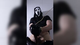 Ghostface-masked fastened up masturbating in basement