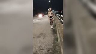 Puttana si spoglia sulla strada mentre passano le auto