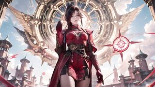 Red Armor Queen in the Floating Town! Epic dream tease, taut red bodysuit.