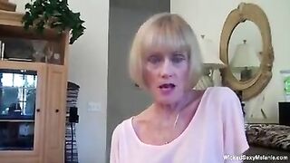 Blond grandma is tugging and sucking shlong in POV