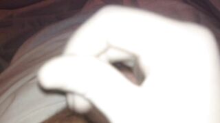 Masturbating my shlong with lubricant in medical gloves and cumming