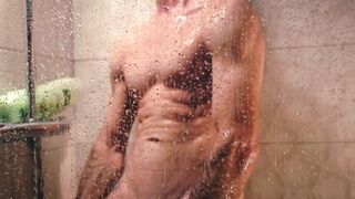 Soaking juicy in the shower, wang beefy, and I explode all over the glass. Biggest thick load