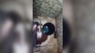 Teasing my hard ebony weenie in the washroom