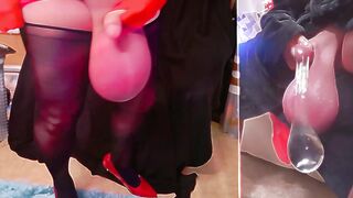 Crossdresser Mix of myself - Sissy Cuckold Dad Large Balls Saline Gokkun Silicone Doll Facial Bukkake Cum Glass Horsecock Crossdressing CBT