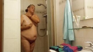Chubby Older big beautiful woman Takes a Shower, Eva Pur Shows Off Her Curves Part 1