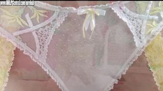 Blond Lotti Rose in skimpy lace sheer nylon teasing large soft bazookas and butt