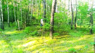 Beauty pee in the forest. Surprise teen banged hard by a stranger in the public woods. Void Urine on legs.