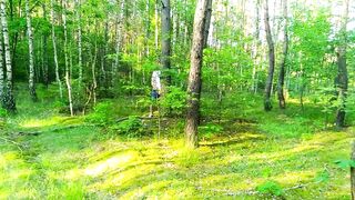 Beauty pee in the forest. Surprise teen banged hard by a stranger in the public woods. Void Urine on legs.