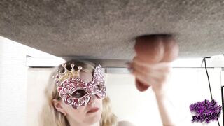 Girlfriend plays with balls and sucks knob on Milking Table - Balls close up